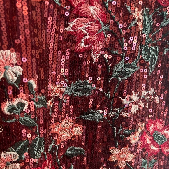 Marchesa Notte Burgundy Sequin Floral Embroidered Cocktail Mini Dress Size 4 NWT - Picture 10 of 16
